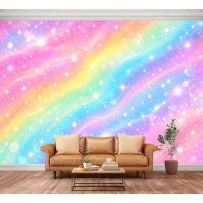 Wall Mural Peel and Stick Wallpaper Glitters rainbow sky Shiny rainbows pastel color magic fairy starry Self-Adhesive Removable Contact Paper Wall Decor for Living Room Bedroom 100"H x 144"W