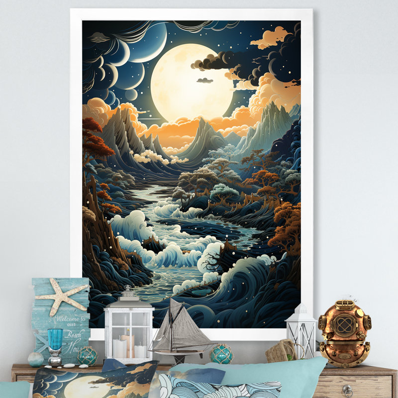Fantasy Oceanic Dreamscape sur impression sur toile, Cadre simple blanc, H 40 po x l 30 po x P 1,5 po