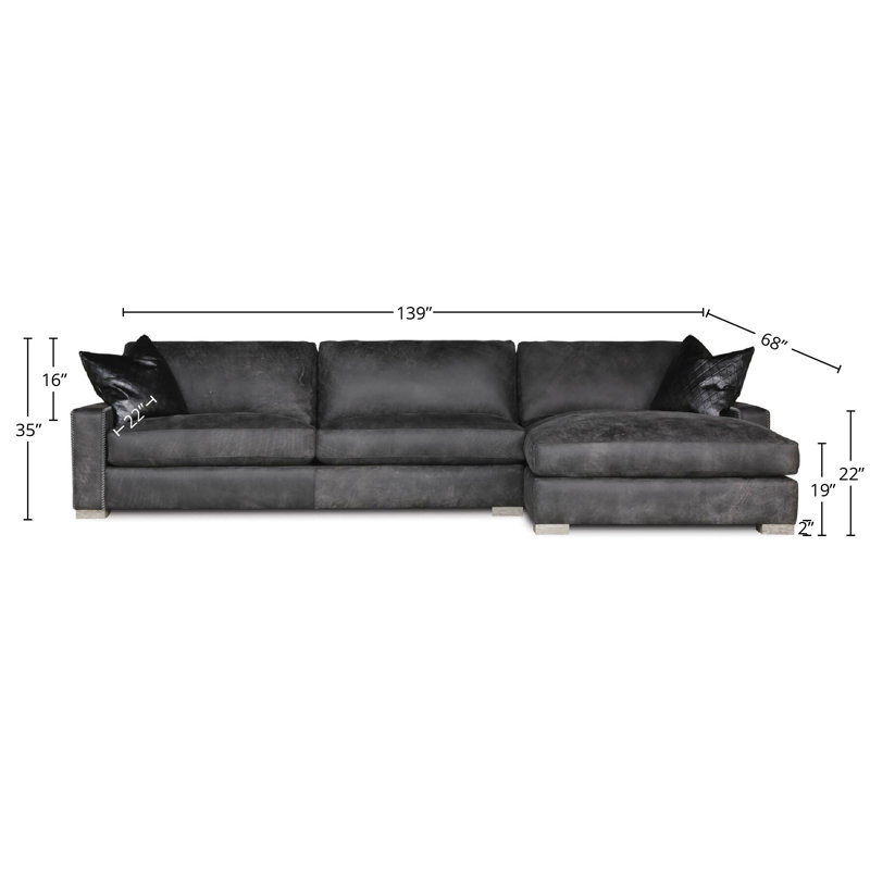 Uptown Cowboy Chaise Sectional, Right Hand Facing, Gaucho Longhorn Genuine Leather