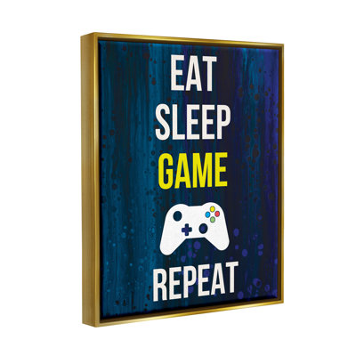 "Eat Sleep Game Répétez le contrôleur" par Annie Warren - reproduction de cadre flottant sur toile