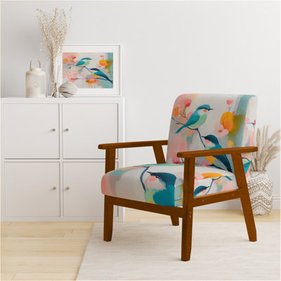 Chaise d'appoint à motif floral d'oiseaux - Chaise d'appoint Chinoiserie Birds & Pink Summer Blossoms