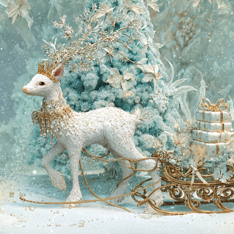 Art mural sur toile Golden Deer with Sleigh I, H 12 po x l 12 po