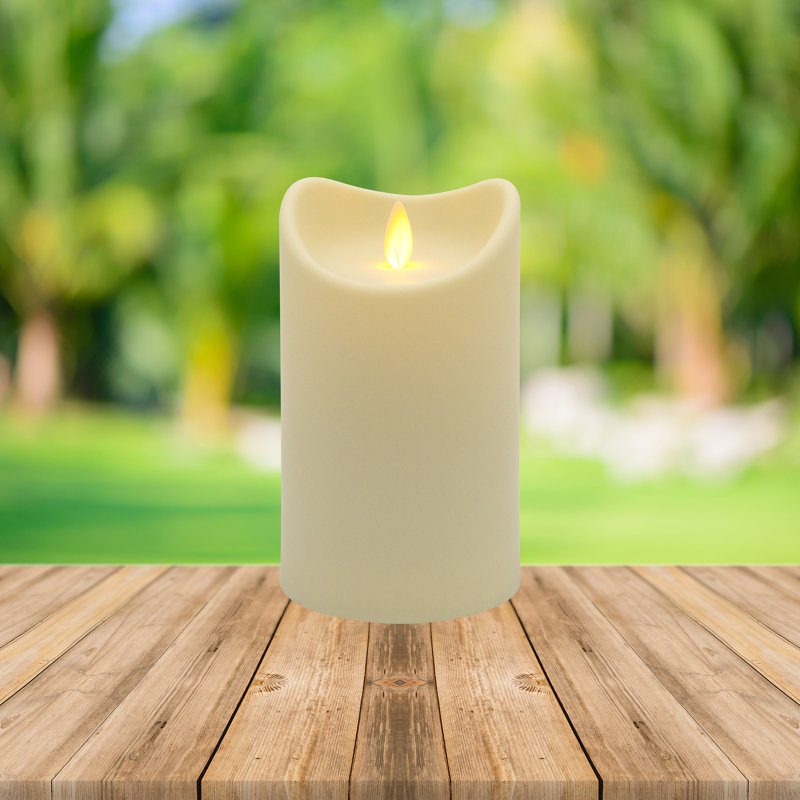 Battery Operated Pillar Candle with Flickering Flame, 5" H x 3.5" W x 3.5" D, Cream