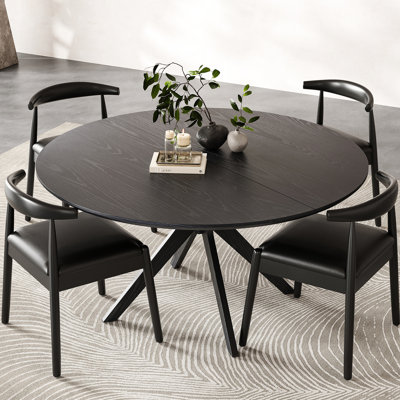 Spacious 47.2" Black Solid Wood Round Dining Table For 4 - 6, Intersecting X Shaped Pedestal, Soft Pads, Quick Installation And Cleaning Pedestal Base