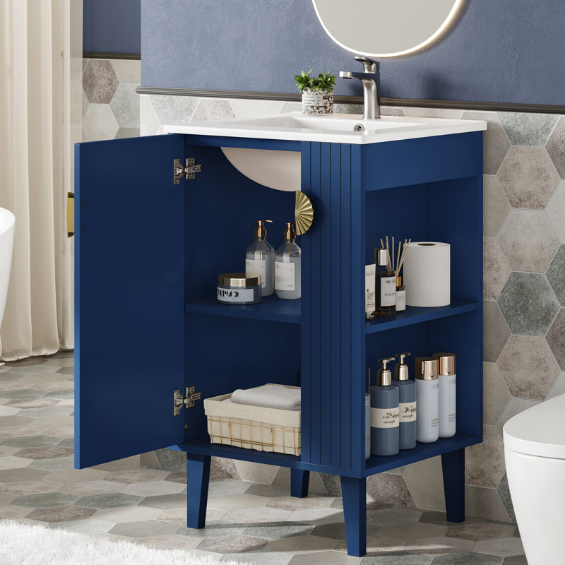 Meuble-lavabo de style français 20 po avec comptoir en céramique, Bleu