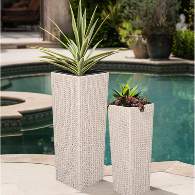 Pots de fleurs d'extérieur 2 beige, idéal pour exposer des plantes dans le patio avec drainage et sans espace d'assemblage requis