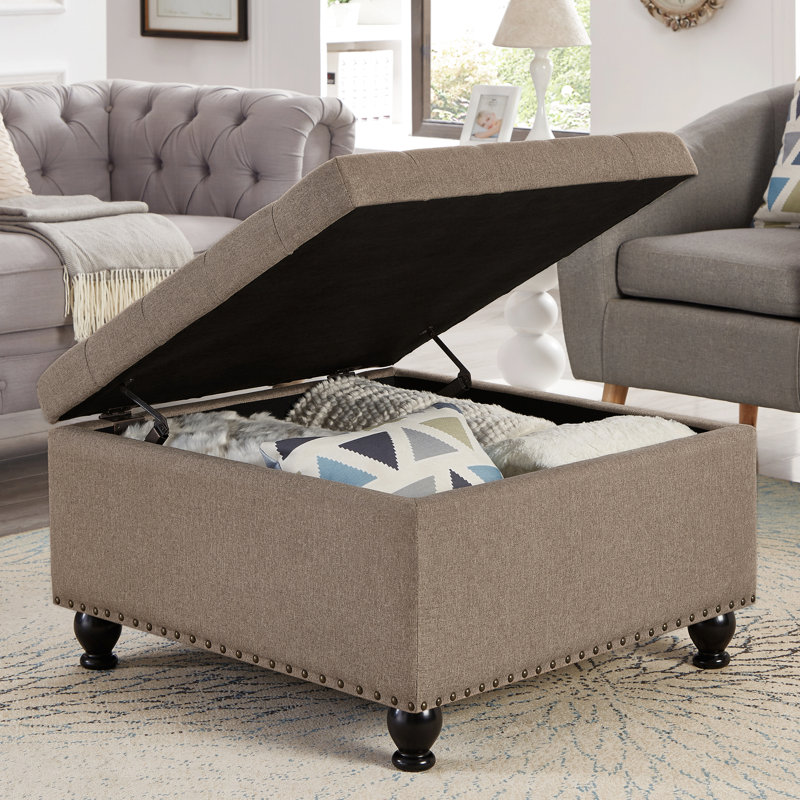 Square Storage With Powerful Capacity And Linen Surface Black Wood Legs Functionality, Linen