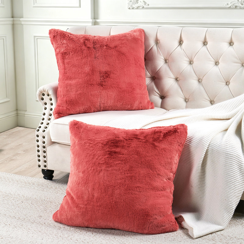 Housse de coussin lourd en fausse fourrure, H 26 pi x l 26 pi, Corail épice