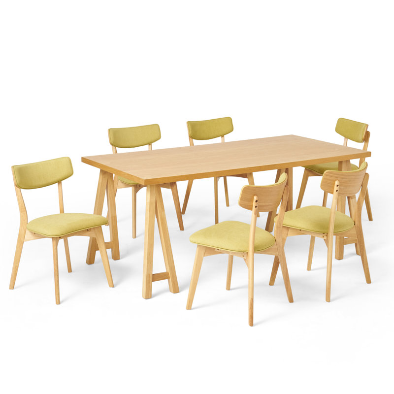Ensemble de salle à manger 7 pièces, Chêne naturel, Thé vert