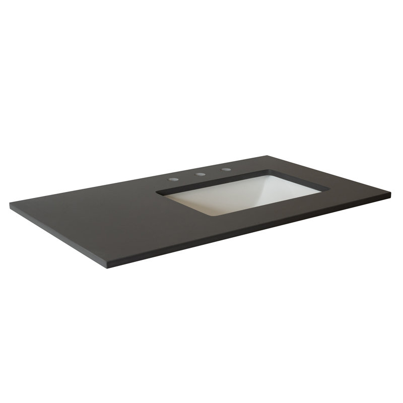 Dessus en quartz 37 po gris et lavabo rectangulaire simple - droite, Gris