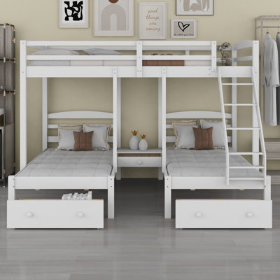 Bunk Bed with Triple Sleeping and Drawer Storage