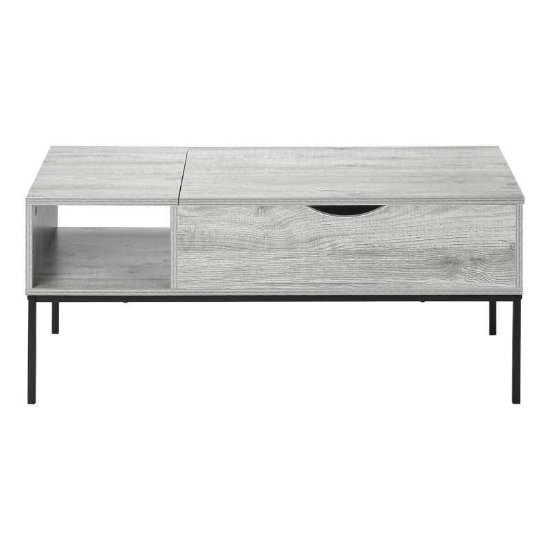Coffee Table, 42" L, Rectangular, Cocktail, Lift-Top, Black Metal, Contemporary, Modern, Grey