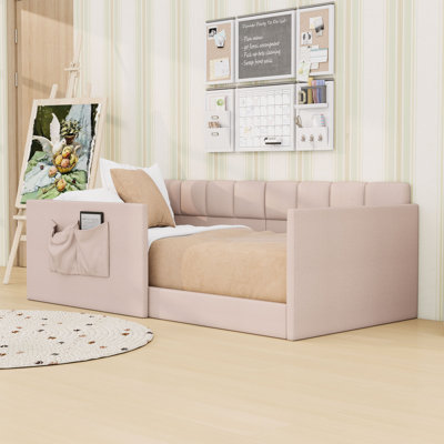 Velvet Upholstered Daybed with Walk-In Accessibility and Side Storage Pockets