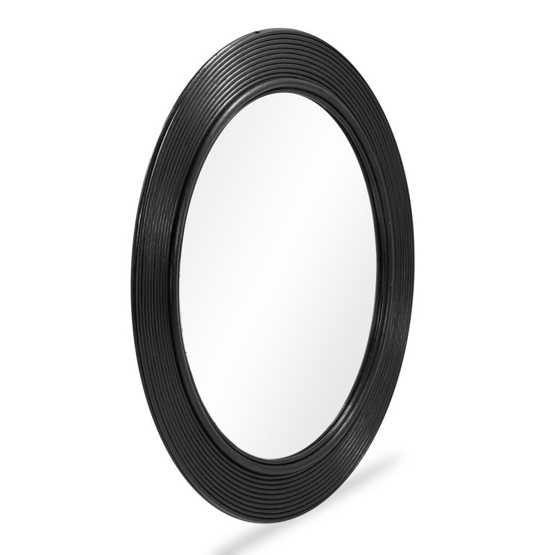 Tanya Rattan Round Wall Mirror, Black