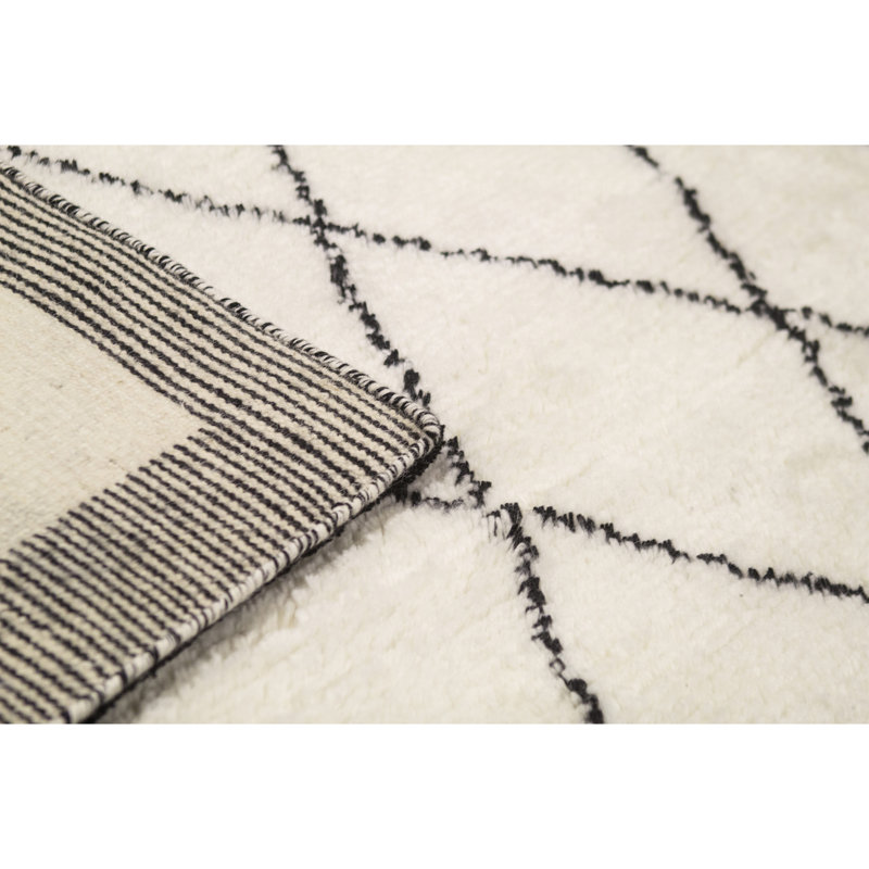 Wool Geometric Area Rug in Black/Ivory, Rectangle 10' x 14'