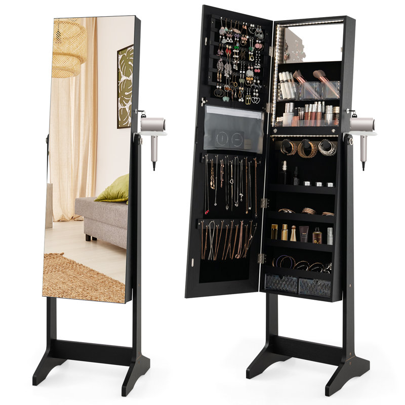 Jewellery Cabinet with Mirror Jewelry Armoire, Black