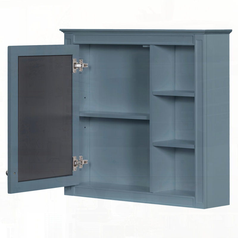 Armoire à pharmacie murale moderne avec tablettes ouvertes, Bleu