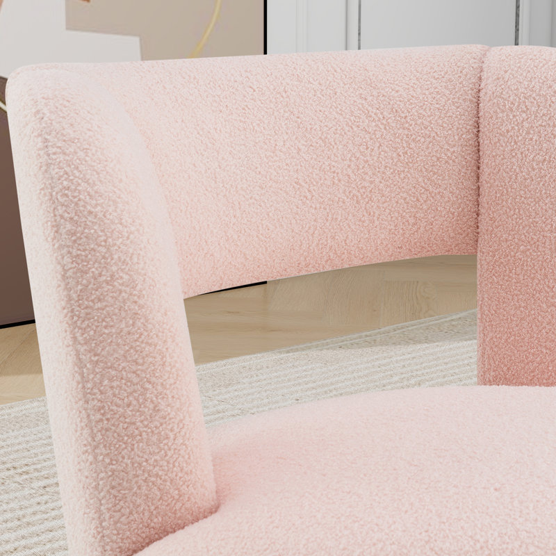 27.9" W Upholstered Accent Swivel Barrel Chair, Light Pink Polyester