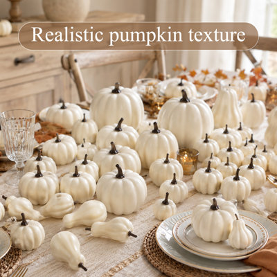 52‑Pcs Paintable White Mini Foam Pumpkins, DIY Blank Artificial Pumpkins for Fall Harvest Halloween Thanksgiving Craft Project, Indoor & Covered‑Outdoor Table Decor