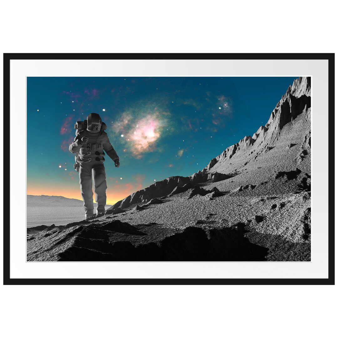 Gerahmtes Poster Astronaut Läuft auf dem Mond