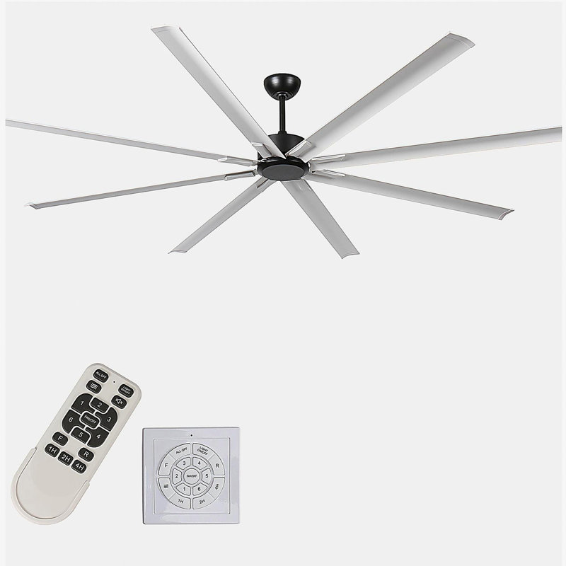 Ventilateur de plafond de 96 po avec éclairage et télécommande, moteur DC bidirectionnel silencieux à 6 vitesses, grand ventilateur de plafond à 8 pales en aluminium durable