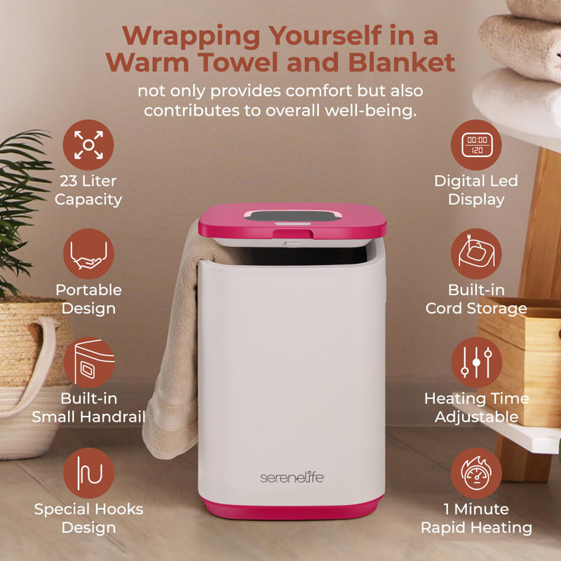 Seau à serviette - chauffe-serviettes d'une capacité de 23 L avec fonction minuterie, peut accueillir jusqu'à deux serviettes surdimensionnées pour la salle de bain 