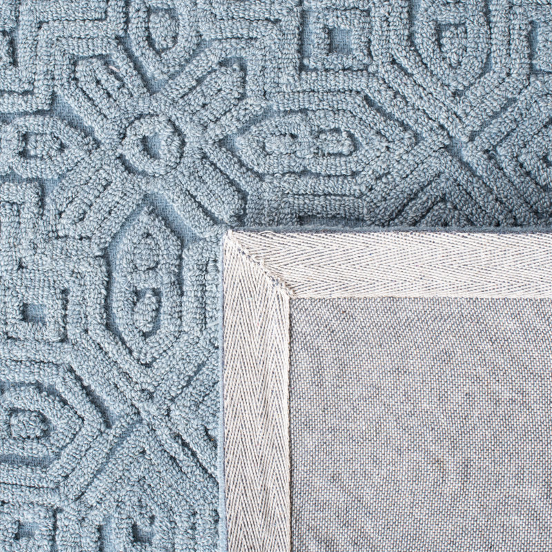 Thermia Hand Tufted Wool/Cotton Geometric Rug in Blue, Rectangle 9' x 12'