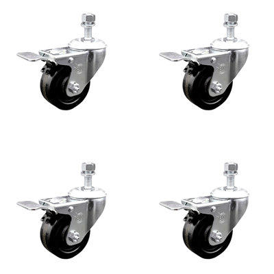 Wheel Swivel ½ Inch Threaded Stem Caster Set 2 Total Lock Brake
