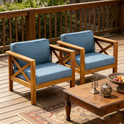 Fauteuil club d'extérieur en bois d'acacia avec coussins