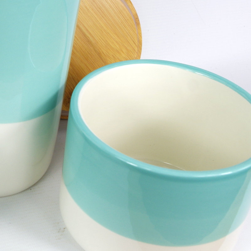 Ceramic / Porcelain Canister - Set of 3, Green/White/Natural