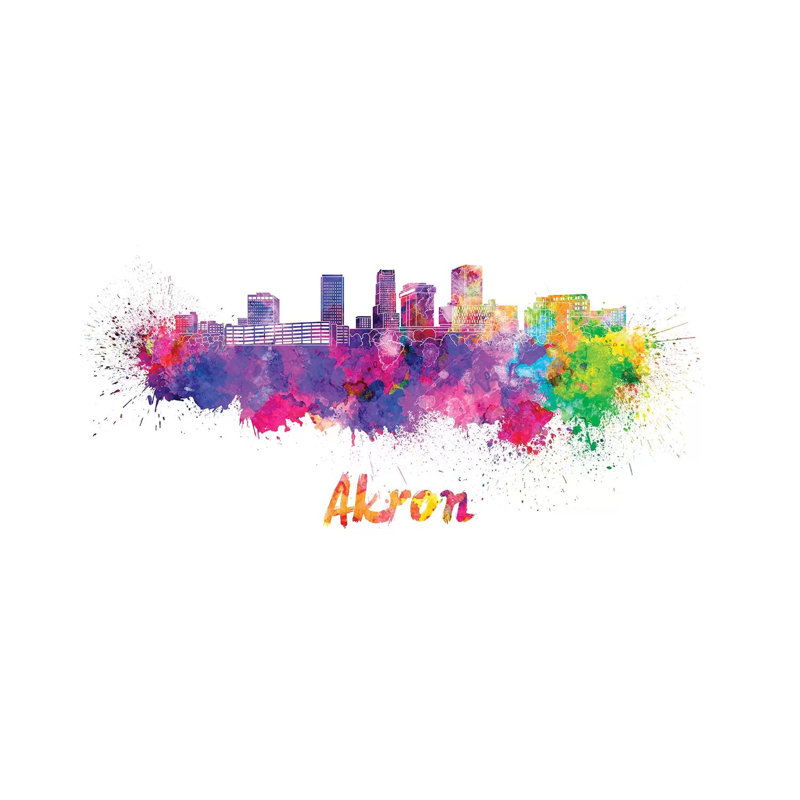 Akron Oh Skyline in Watercolour 1 Piece Wrapped Canvas Painting, 20.32cm H x 30.48cm W 1.9cm D