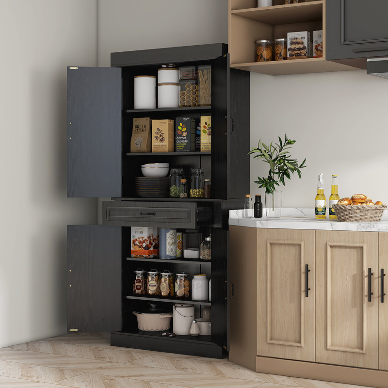 Garde-manger autoportant 71 po avec 4 portes et armoire, 71 po, noir