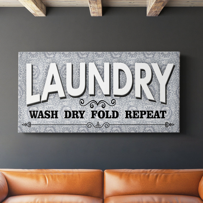 Laundry Sign Wash- Gallery Wrapped Canvas -Ready to Hang, 16" H x 32" W