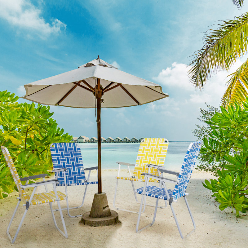 2 pièces Tube en acier PP à sangle 120Kg Chaise de plage pliante bande jaune et blanche