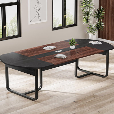 8FT Conference Table for 10 People, 94.5D x 47.3W x 29.5H Inches Large Boat Shaped Meeting Table with Cable Grommet, Party Table for Office Conference by 17 Stories