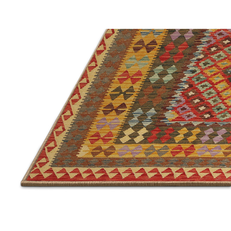 Tapis orange/rouge/gris contemporain, Rectangle 2 pi x 4 pi
