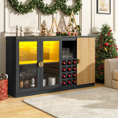 55" Wine Bar Cabinet With Led Lights,modern Liquor Home Coffee Cabinet With Wine Rack And Glass Holder, Large Sideboard And Buffet Cabinet With Storag by Red Barrel Studio