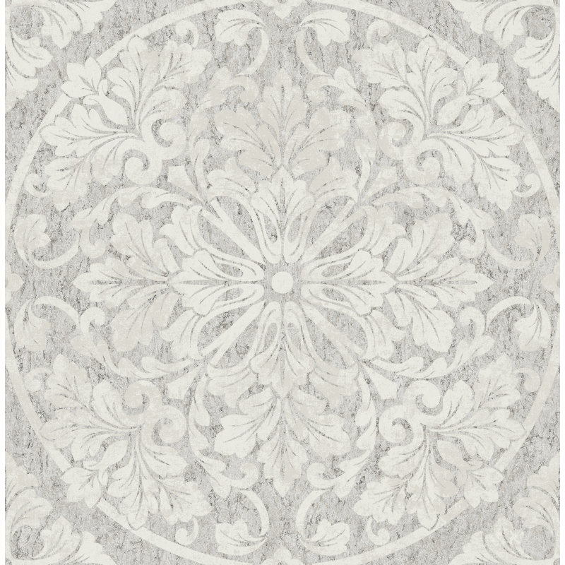 Rouleau de papier peint médaillon Poulan L 32,8 pi x l 20,5 po, Gris / Blanc