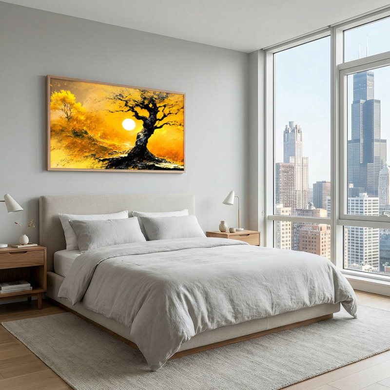 Tableau encadré « Coucher de soleil doré » (1 pièce), 122 x 61 cm, 48 x 24 pouces
