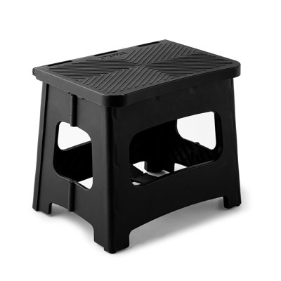 11In Folding Step Stool, Compact, Portable, Non-Slip, 300 Lbs. Weight Capacity For Adults And Children. Secure Non-Slip Top And Rubber Feet, Great For Home And Camping, Black Color