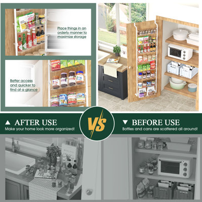 Over The Door Pantry Organizer, 8-Tier Pantry Organization and Storage, Metal Hanging Spice Rack for Pantry Door, Kitchen, Laundry, Bathroom Organization