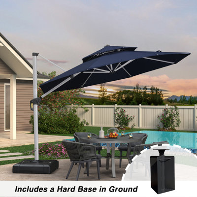 132'' Cantilever Umbrella With Crank Lift Counter Weights With Base In Ground,Navy