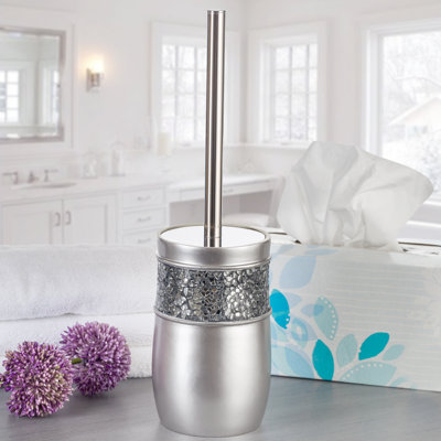 14" Brushed Nickel Toilet Brush and Holder