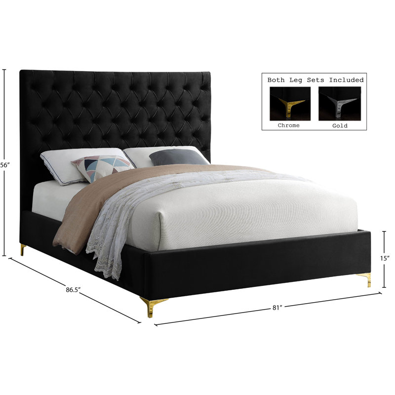 Cruz Upholstered Platform Bed, Black Velvet, King