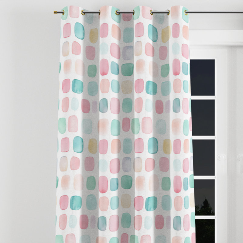 Rideaux géométriques pour enfants pour chambre à coucher - Rideau à œillets carrés ludiques - 1 panneau, L 52 po x L 84 po