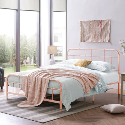 Metal Bed With Rounded Corner Headboard And Footboard