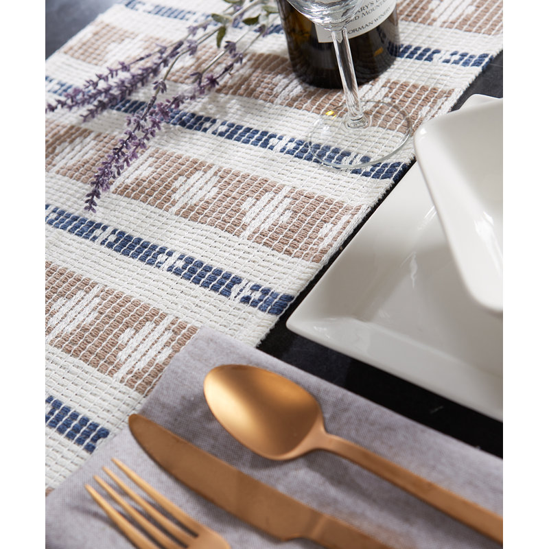 FRENCH BLUE/STONE COLBY SOUTHWEST TABLE RUNNER 15X108, French Blue/Stone