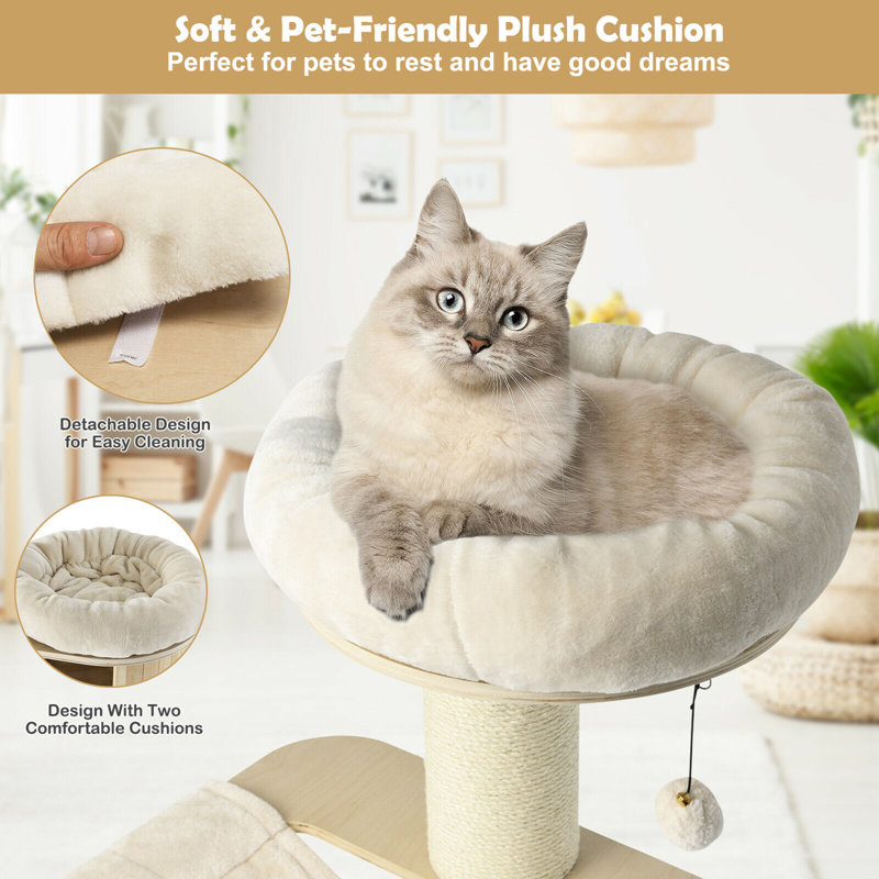 Aylisha 68.5'' Tall Natural Pine and Birch Cat Tree