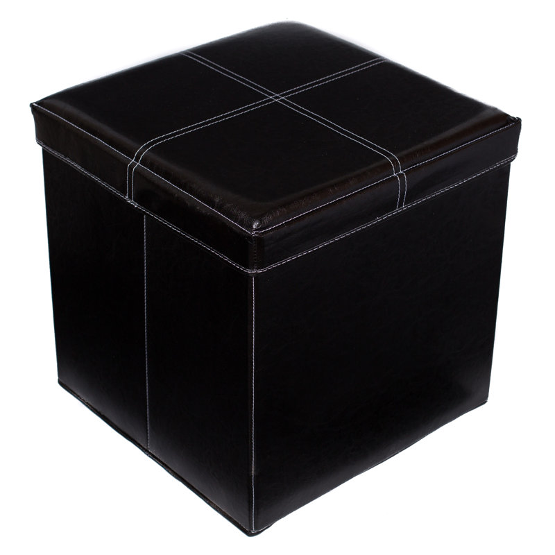 Faux Leather Ottoman, Black Faux Leather