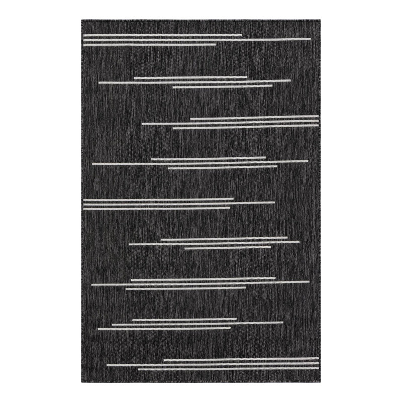 Tapis intérieur / extérieur en polypropylène géométrique tissé à la machine en noir / blanc, Rectangle 4 pi 1 po x 6 pi 1 po
